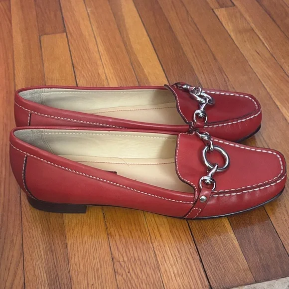 Coach Women's Cherry Red Leather Loafers - Picture 2 of 4